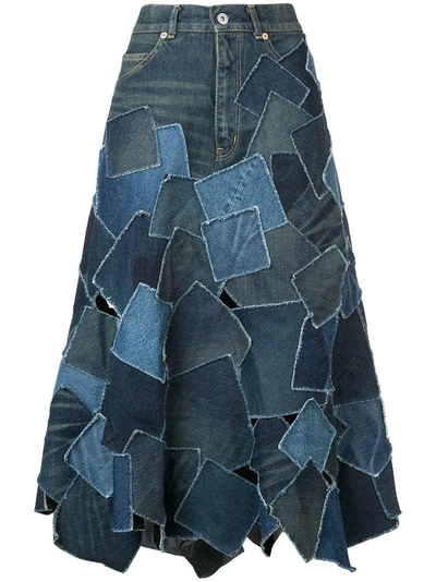 Shop Junya Watanabe Patchwork Denim Skirt