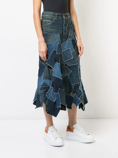 Shop Junya Watanabe Patchwork Denim Skirt