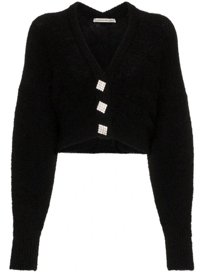 Shop Alessandra Rich Crystal Button Mohair Blend Cardigan - Black