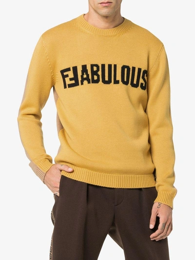 Shop Fendi Two-tone 'ffabulous' Jumper - Yellow