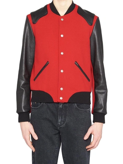 Shop Saint Laurent Heaven Varsity Jacket In Red