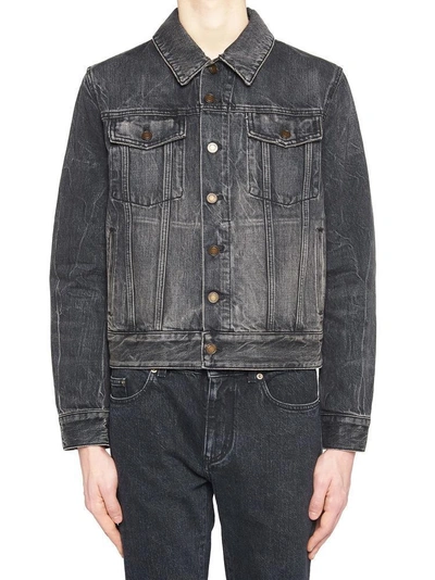 Shop Saint Laurent Sunset Patch Denim Jacket In Black