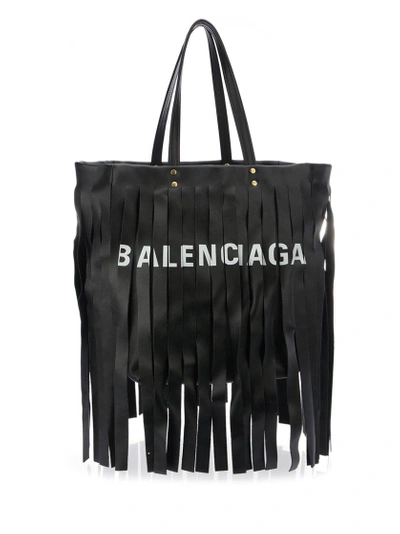 Shop Balenciaga Laundry Cabas Fringed Tote In Black