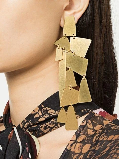 Shop Annie Costello Brown Oversized Geometric Pendant Earrings In Metallic