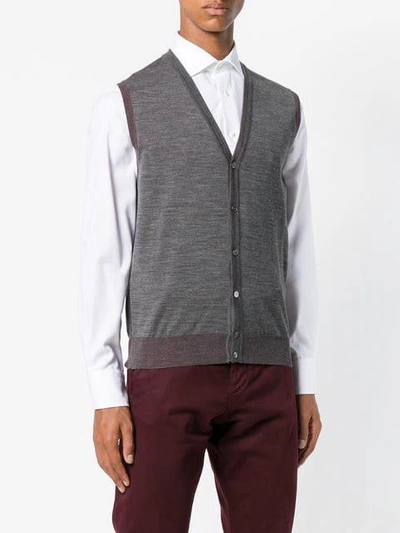 Shop Lardini Sleeveless Cardigan In Grey