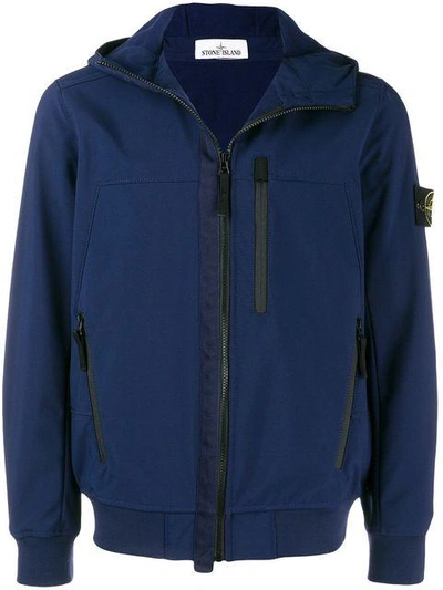 Shop Stone Island Zipped Hooded Jacket In Blue