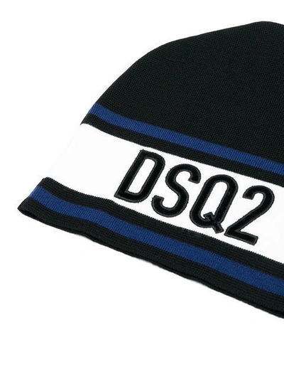 Dsquared2 Men's Striped Logo Beanie Hat In Black