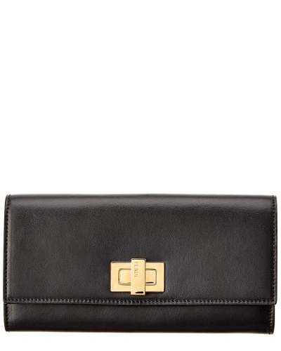 Shop Fendi Peekaboo Leather Continental Wallet In Black