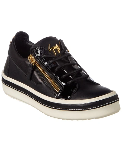 Shop Giuseppe Zanotti Patent & Leather Zip Sneaker In Black