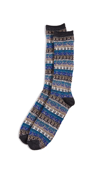 Shop Anonymous Ism Fairisle Gradation Crew Socks In Charcoal/blue