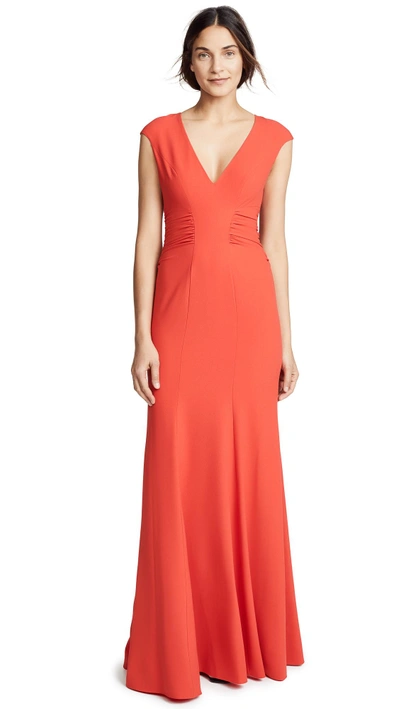 Shop Halston Heritage Cap Sleeve Gown In Lipstick