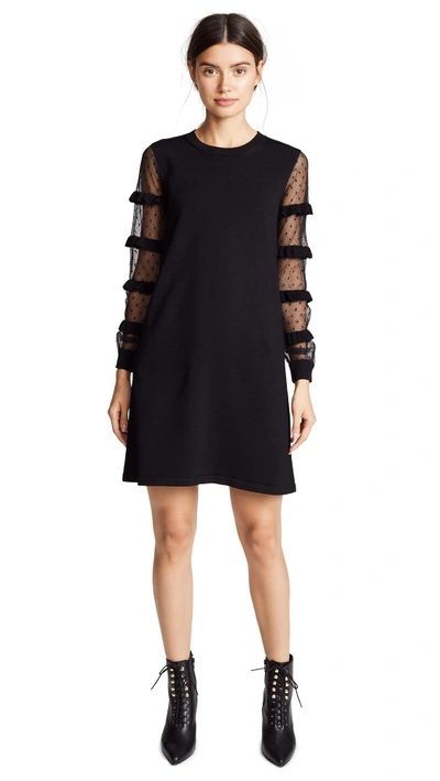 Shop Red Valentino Sheered Sleeve Dress In Black