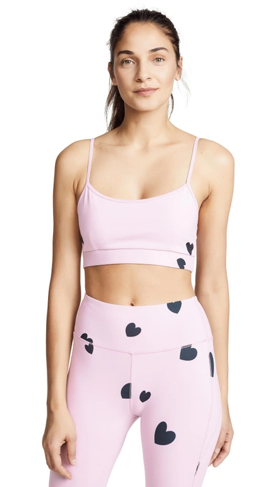 Shop Monrow Sports Bra With Scattered Hearts In Dusty Rose