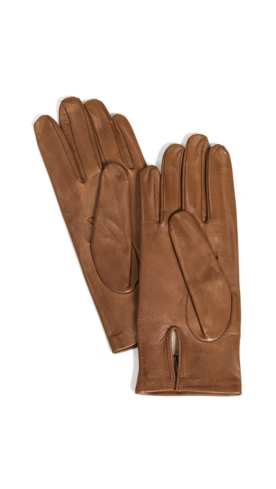Shop Carolina Amato Full Leather Gloves In Camel