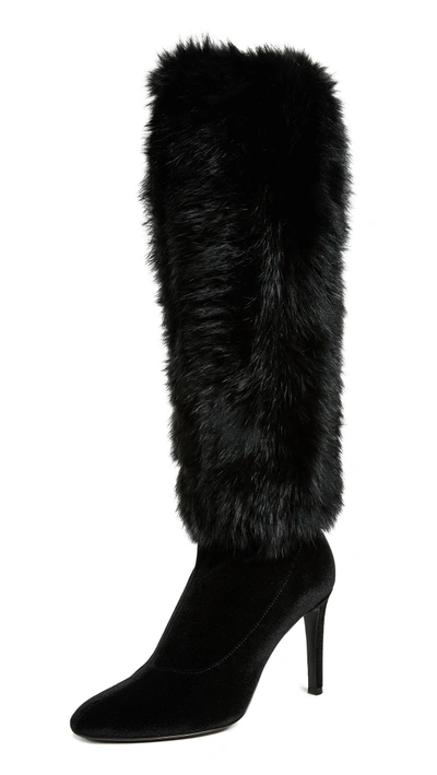 Shop Giuseppe Zanotti Knee High Fur Boots In Nero