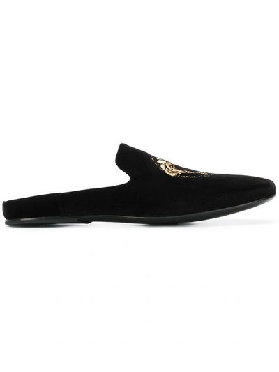 Shop Versace Embroidered Mules In D41oh Noir/or