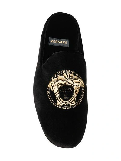 Shop Versace Embroidered Mules In D41oh Noir/or
