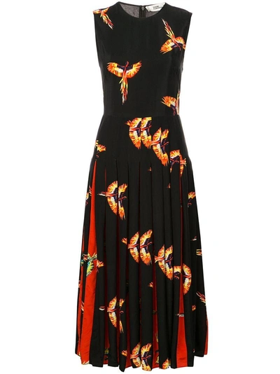 Shop Diane Von Furstenberg Bird Print Pleated Dress In Blue