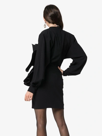 Shop Alessandra Rich Bow Embellished Crepe De Chine Mini Dress - Black