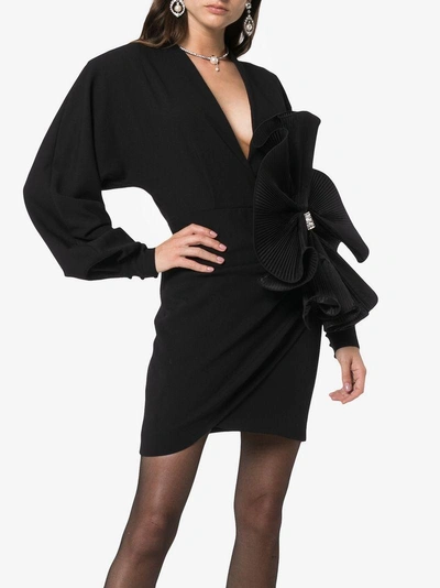 Shop Alessandra Rich Bow Embellished Crepe De Chine Mini Dress - Black