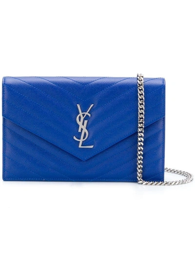 Shop Saint Laurent Monogram Crossbody Bag - Blue