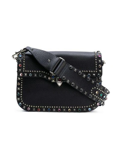 Shop Valentino Garavani Rockstud Rolling Shoulder Bag In Black