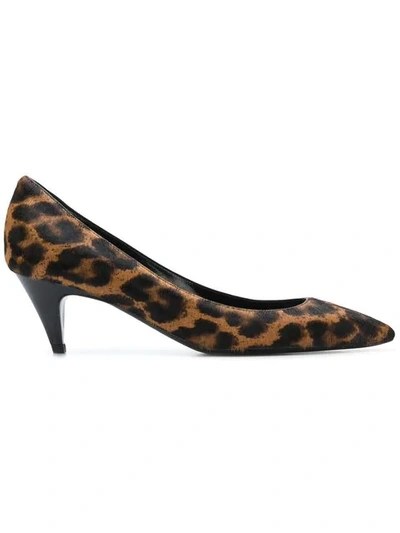 Shop Saint Laurent Leopard Print Pumps In Brown