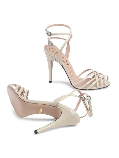 Shop Gucci Patent Leather Sandals In White
