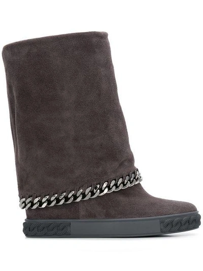 Shop Casadei Chain Trimmed Boots - Grey