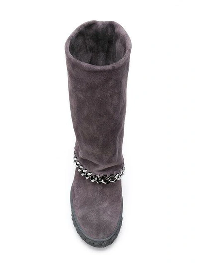 Shop Casadei Chain Trimmed Boots - Grey