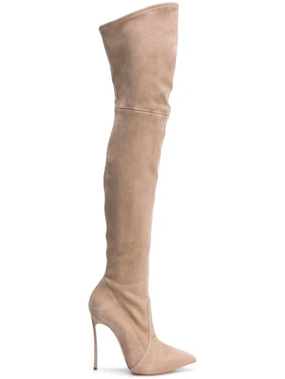 Shop Casadei Over-the-knee Boots - Neutrals