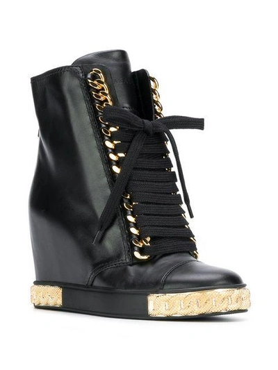 Shop Casadei Lace-up Wedge Boots - Black