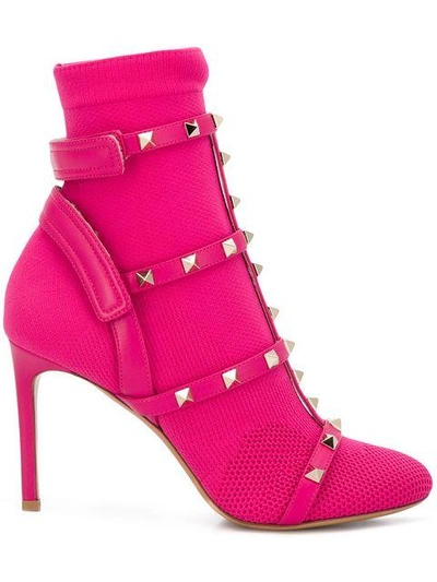 Shop Valentino Garavani Rockstud Booties - Pink