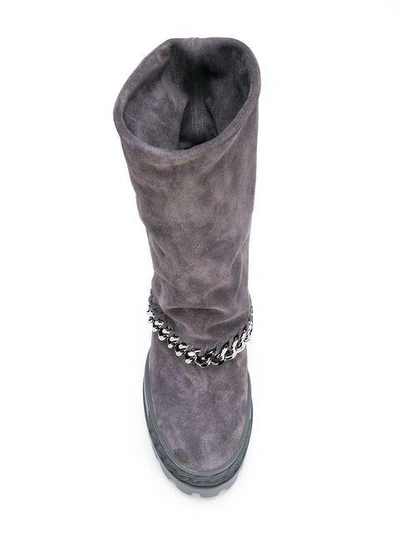 Shop Casadei Chain Trimmed Boots - Grey