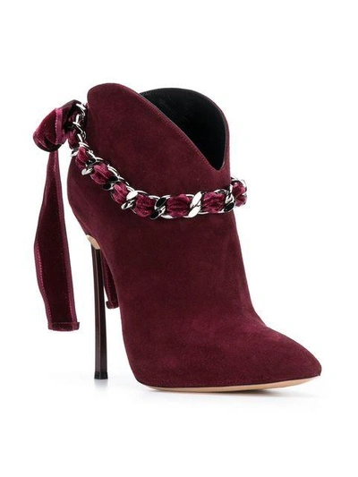 Shop Casadei Chain Trimmed Boots In Red