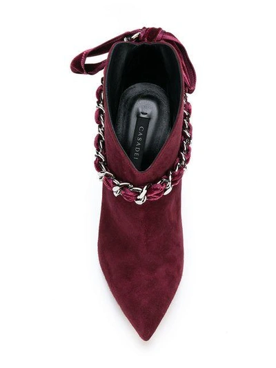 Shop Casadei Chain Trimmed Boots In Red