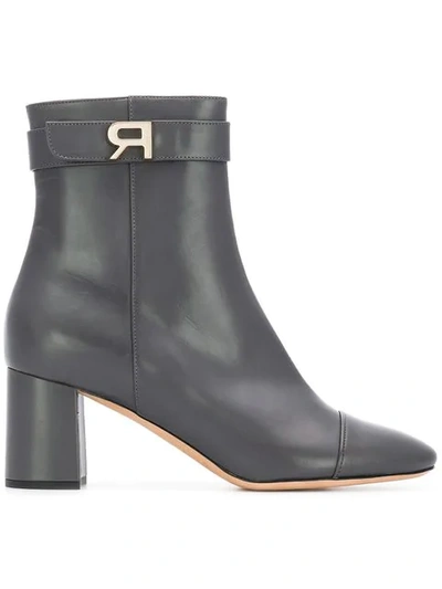 Shop Rochas Logo Plaque Boots In Grey