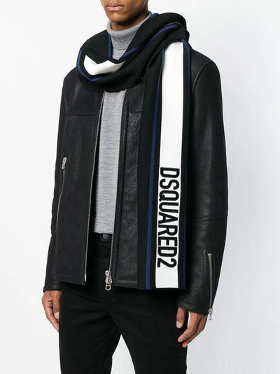 Shop Dsquared2 Logo Embroidered Scarf In Black