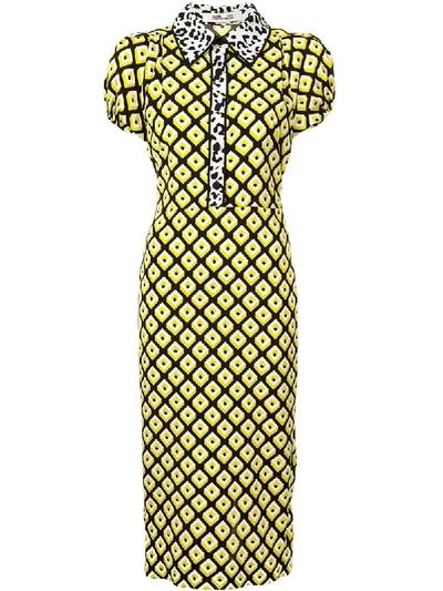 Shop Diane Von Furstenberg Retro Print Dress In Yellow