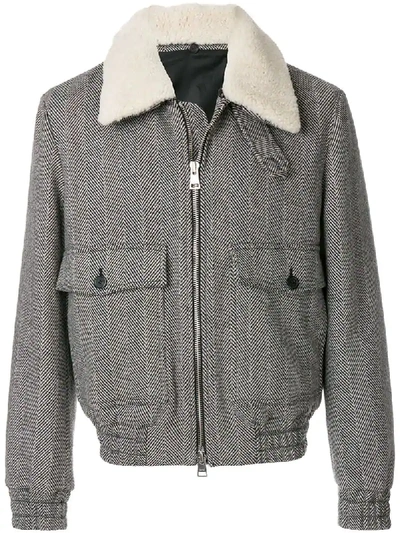 Shop Ami Alexandre Mattiussi Shearling Collar Zipped Jacket In Black
