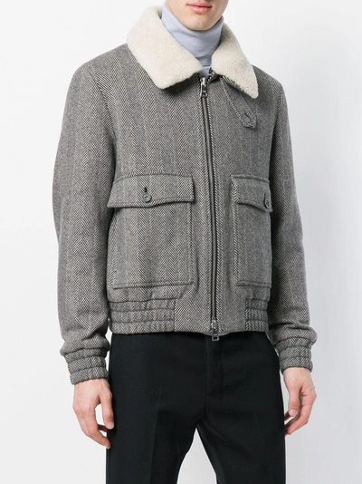 Shop Ami Alexandre Mattiussi Shearling Collar Zipped Jacket In Black