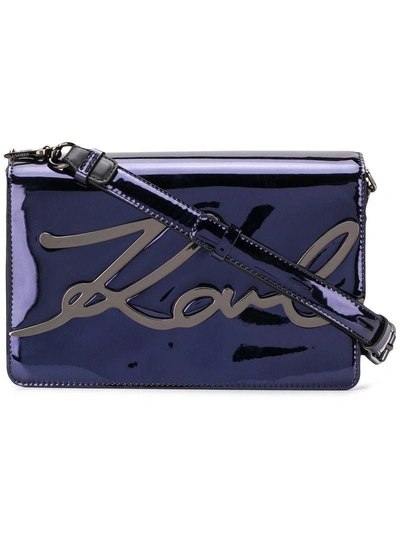 Shop Karl Lagerfeld Signature Gloss Shoulder Bag - Blue