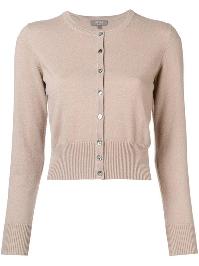 Shop N•peal Cropped Knitted Cardigan In Neutrals
