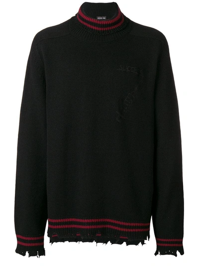 Shop Riccardo Comi Frayed Hem Turtleneck Sweater - Black
