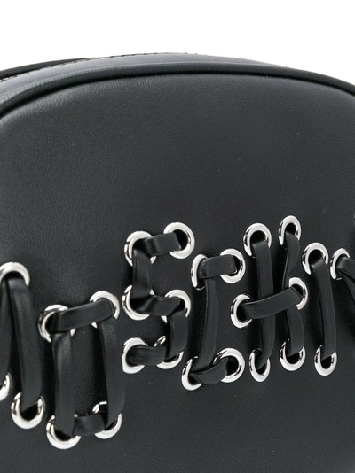 Shop Moschino Lace Through Logo Shoulder Bag - Black