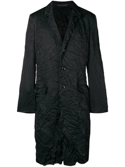 Shop Yohji Yamamoto "wrinkled" Single-breasted Coat - Black