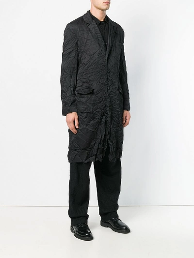 Shop Yohji Yamamoto "wrinkled" Single-breasted Coat - Black