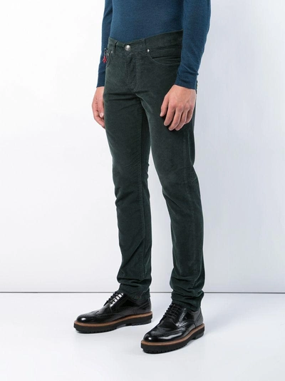 Shop Isaia Long Corduroy-style Trousers In Green
