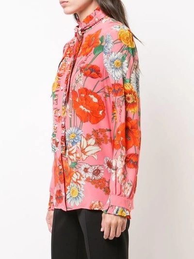 Shop Gucci Ruffled Floral Shirt In Pink