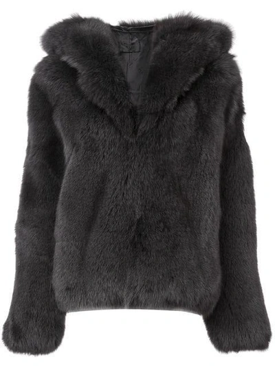 Shop Rta Oversized Fur Jacket - Grey